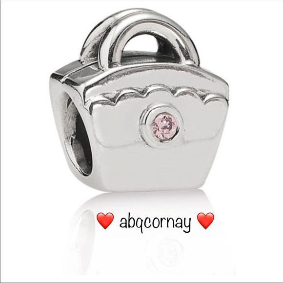 EUC Pandora 790473PCZ Sterling Silver Scalloped Purse Charm w/ Pink Zirconia - Picture 1 of 7